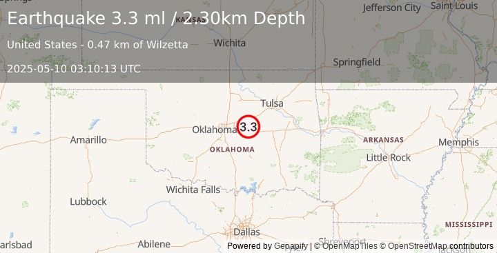 Earthquake OKLAHOMA (3.3 ml) (2025-05-10 03:10:12 UTC)