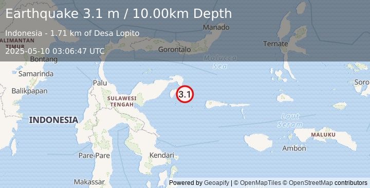 Earthquake SULAWESI, INDONESIA (3.1 m) (2025-05-10 03:06:47 UTC)
