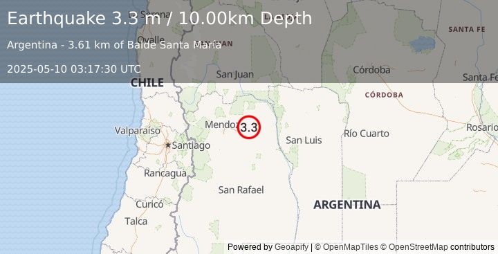 Earthquake MENDOZA, ARGENTINA (3.3 m) (2025-05-10 03:17:30 UTC)