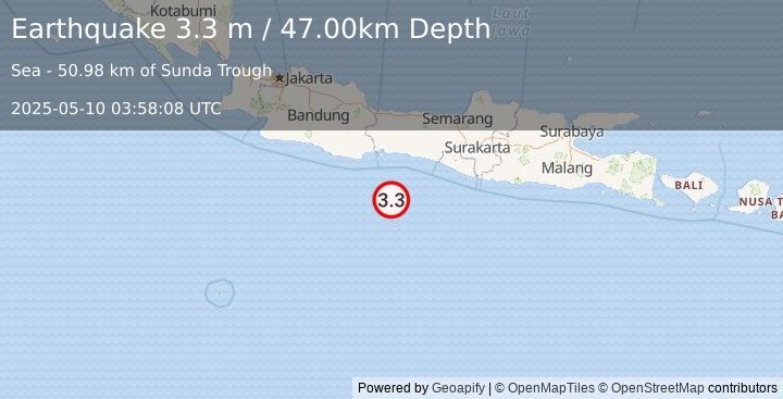 Earthquake JAVA, INDONESIA (3.3 m) (2025-05-10 03:58:08 UTC)