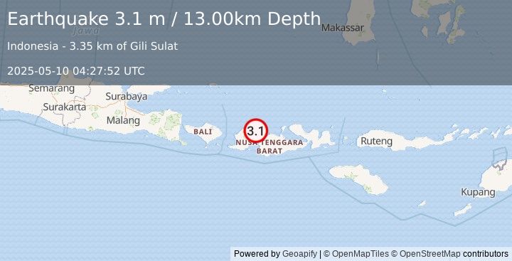 Earthquake LOMBOK REGION, INDONESIA (3.1 m) (2025-05-10 04:27:52 UTC)