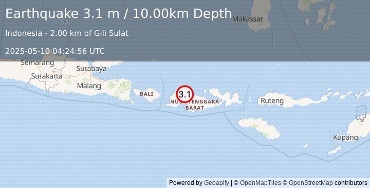 Earthquake LOMBOK REGION, INDONESIA (3.1 m) (2025-05-10 04:24:56 UTC)