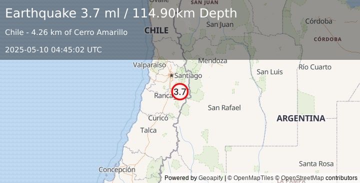 Earthquake REGION METROPOLITANA, CHILE (3.7 ml) (2025-05-10 04:45:02 UTC)