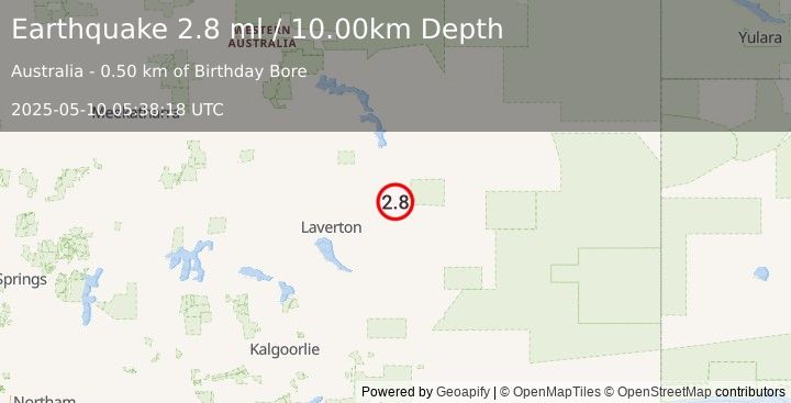 Earthquake WESTERN AUSTRALIA (2.8 ml) (2025-05-10 05:38:18 UTC)
