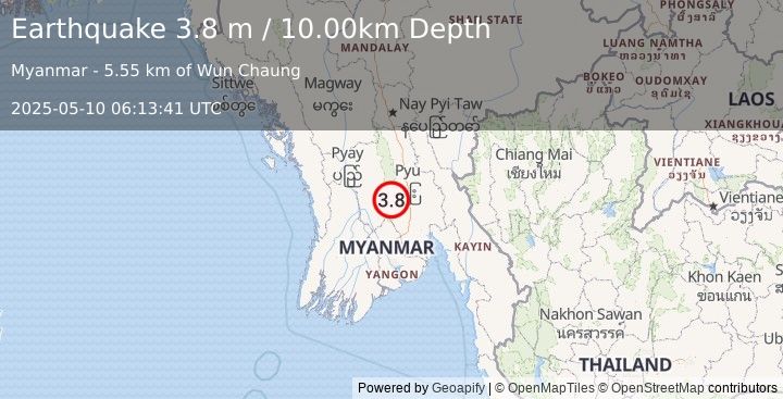 Earthquake MYANMAR (3.8 m) (2025-05-10 06:13:41 UTC)