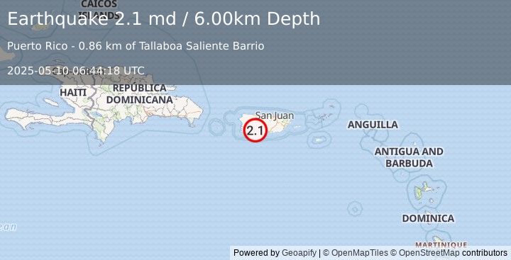 Earthquake PUERTO RICO (2.1 md) (2025-05-10 06:44:18 UTC)