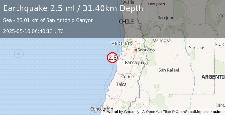 Earthquake OFFSHORE O'HIGGINS, CHILE (2.5 ml) (2025-05-10 06:40:13 UTC)