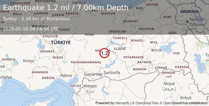Earthquake EASTERN TURKEY (1.2 ml) (2025-05-10 08:26:58 UTC)