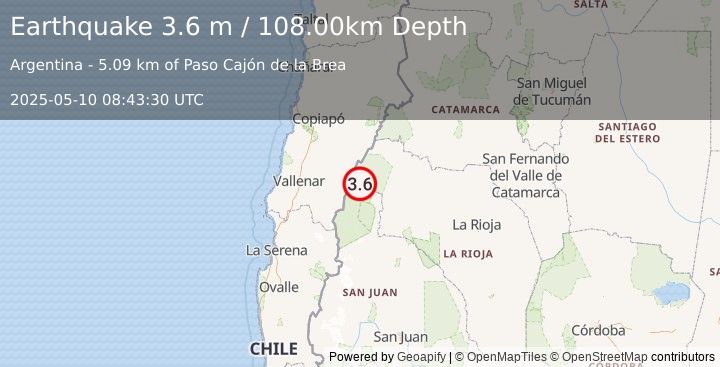 Earthquake SAN JUAN, ARGENTINA (3.6 m) (2025-05-10 08:43:30 UTC)
