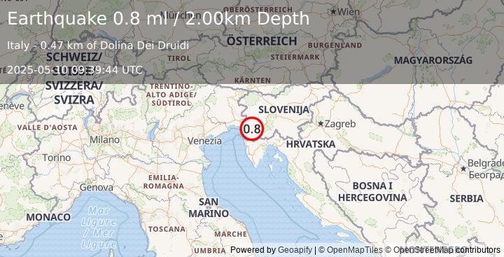 Earthquake NORTHERN ITALY (0.8 ml) (2025-05-10 09:39:44 UTC)