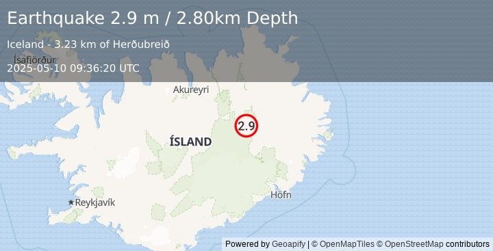 Earthquake ICELAND (3.1 m) (2025-05-10 09:36:21 UTC)