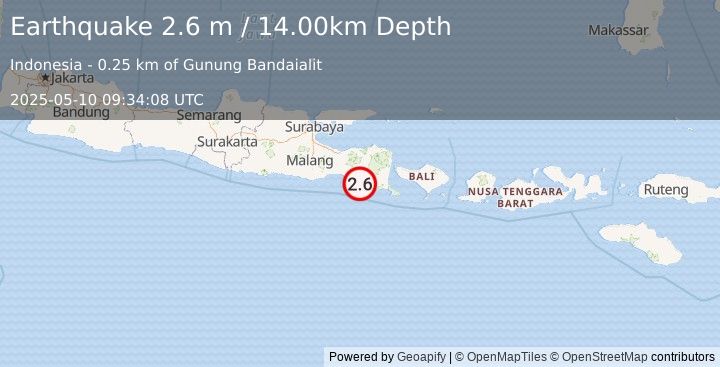 Earthquake JAVA, INDONESIA (2.6 m) (2025-05-10 09:34:08 UTC)
