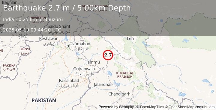 Earthquake EASTERN KASHMIR (2.7 m) (2025-05-10 09:44:20 UTC)