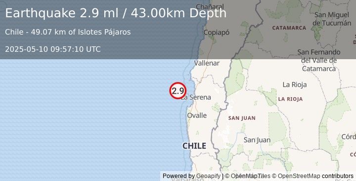 Earthquake OFFSHORE COQUIMBO, CHILE (2.9 ml) (2025-05-10 09:57:10 UTC)