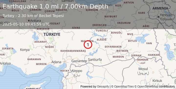 Earthquake EASTERN TURKEY (1.0 ml) (2025-05-10 09:45:59 UTC)
