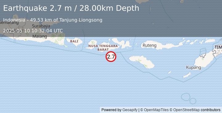 Earthquake SUMBAWA REGION, INDONESIA (2.7 m) (2025-05-10 10:32:04 UTC)