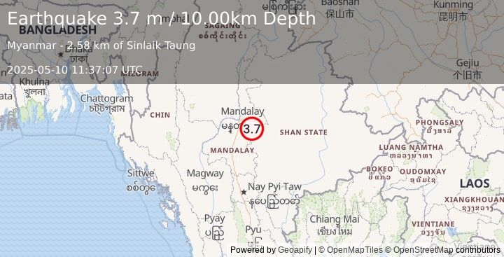 Earthquake MYANMAR (3.7 m) (2025-05-10 11:37:07 UTC)