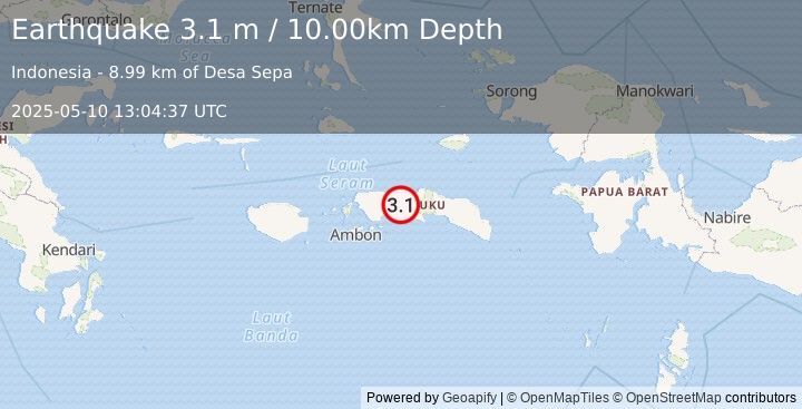 Earthquake SERAM, INDONESIA (3.1 m) (2025-05-10 13:04:37 UTC)