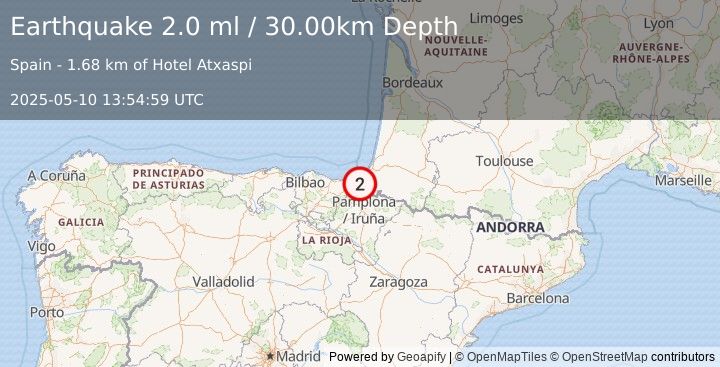 Earthquake PYRENEES (2.0 ml) (2025-05-10 13:54:59 UTC)