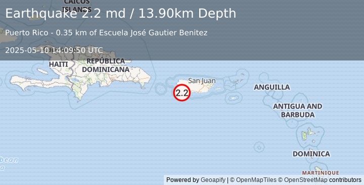 Earthquake PUERTO RICO (2.2 md) (2025-05-10 14:09:50 UTC)