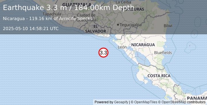 Earthquake NEAR COAST OF NICARAGUA (3.0 m) (2025-05-10 14:58:35 UTC)