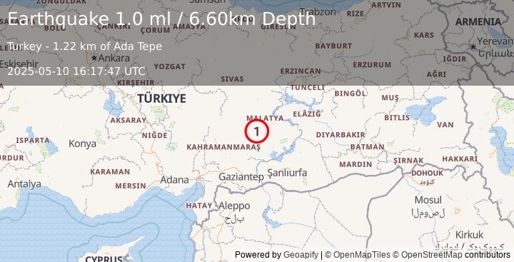 Earthquake CENTRAL TURKEY (1.0 ml) (2025-05-10 16:17:47 UTC)