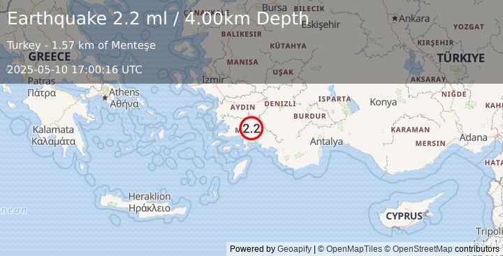 Earthquake WESTERN TURKEY (2.2 ml) (2025-05-10 17:00:16 UTC)