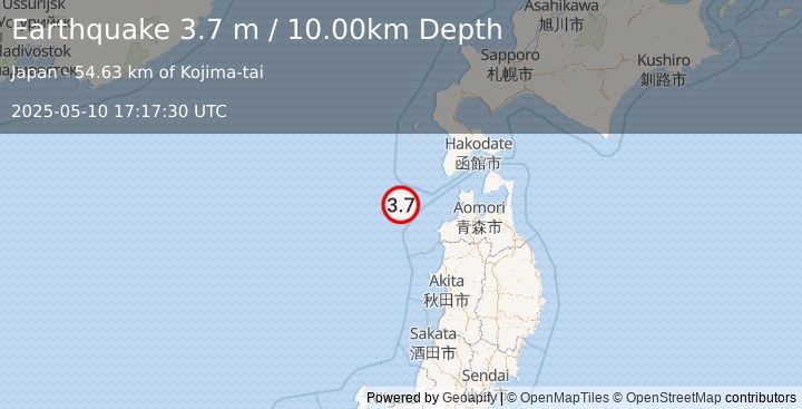 Earthquake HOKKAIDO, JAPAN REGION (3.7 m) (2025-05-10 17:17:30 UTC)