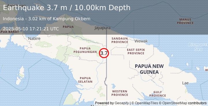 Earthquake PAPUA, INDONESIA (3.7 m) (2025-05-10 17:21:21 UTC)