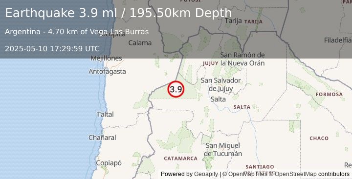 Earthquake SALTA, ARGENTINA (4.2 ml) (2025-05-10 17:30:00 UTC)