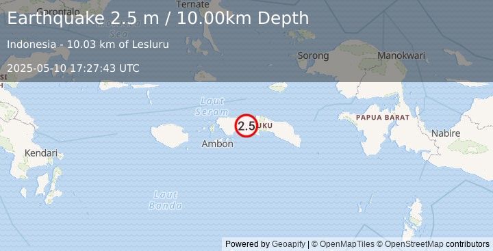 Earthquake SERAM, INDONESIA (2.5 m) (2025-05-10 17:27:43 UTC)