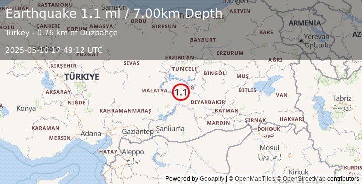 Earthquake EASTERN TURKEY (1.1 ml) (2025-05-10 17:49:12 UTC)