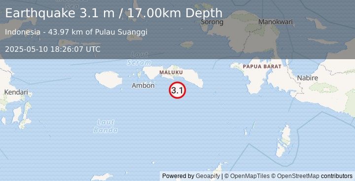 Earthquake SERAM, INDONESIA (3.1 m) (2025-05-10 18:26:07 UTC)