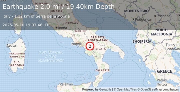 Earthquake SOUTHERN ITALY (2.0 ml) (2025-05-10 19:03:46 UTC)