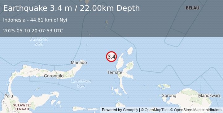 Earthquake HALMAHERA, INDONESIA (3.4 m) (2025-05-10 20:07:53 UTC)