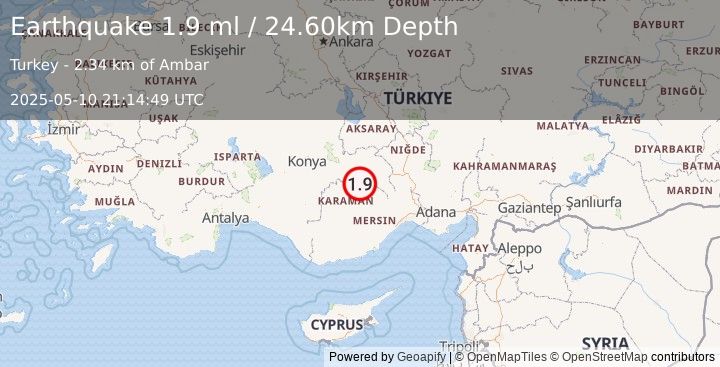 Earthquake CENTRAL TURKEY (1.9 ml) (2025-05-10 21:14:49 UTC)