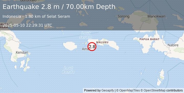 Earthquake SERAM, INDONESIA (2.8 m) (2025-05-10 22:29:31 UTC)