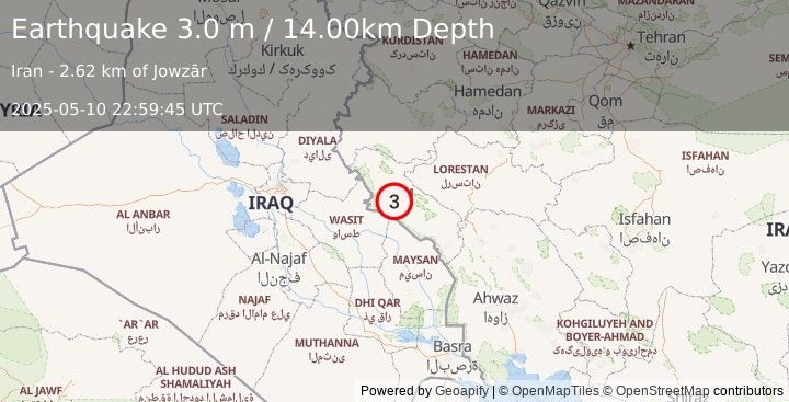 Earthquake IRAN-IRAQ BORDER REGION (3.0 m) (2025-05-10 22:59:45 UTC)