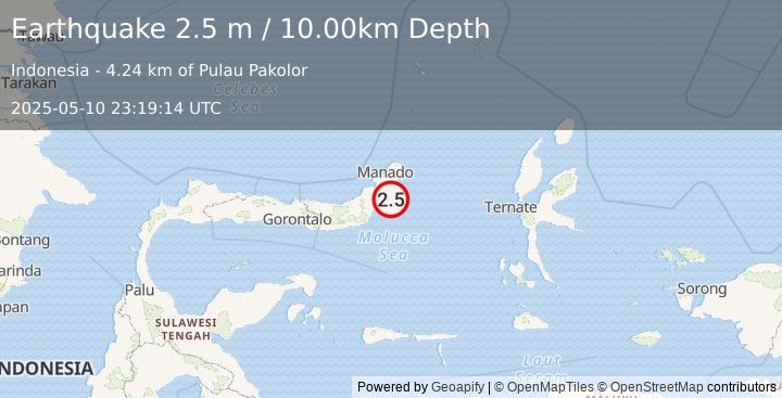 Earthquake MINAHASA, SULAWESI, INDONESIA (2.5 m) (2025-05-10 23:19:14 UTC)