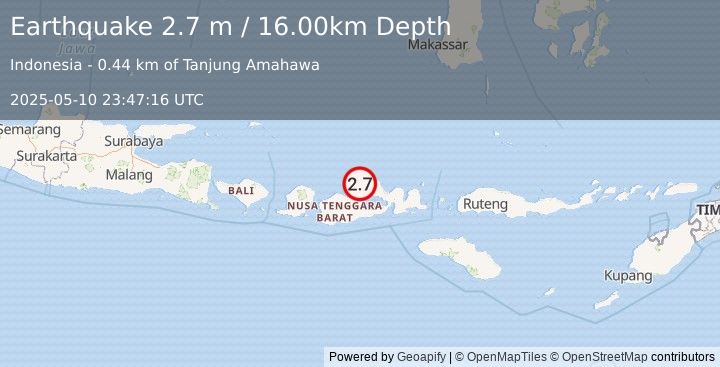 Earthquake SUMBAWA REGION, INDONESIA (2.7 m) (2025-05-10 23:47:16 UTC)
