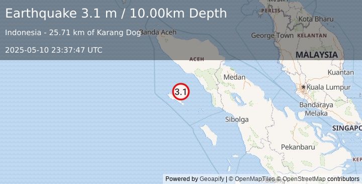 Earthquake SIMEULUE, INDONESIA (3.1 m) (2025-05-10 23:37:47 UTC)