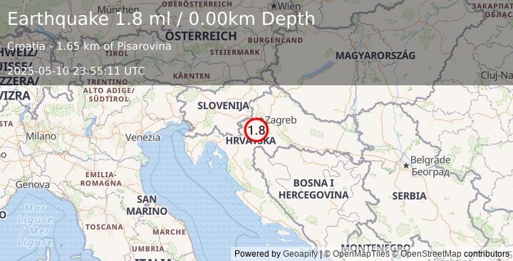 Earthquake CROATIA (1.8 ml) (2025-05-10 23:55:11 UTC)