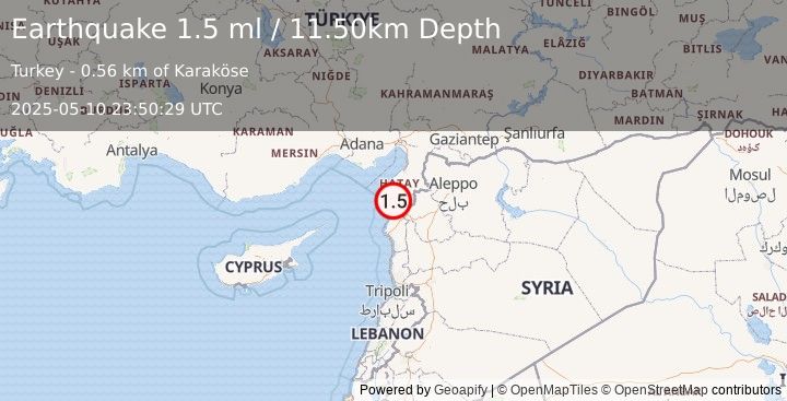 Earthquake CENTRAL TURKEY (1.5 ml) (2025-05-10 23:50:29 UTC)