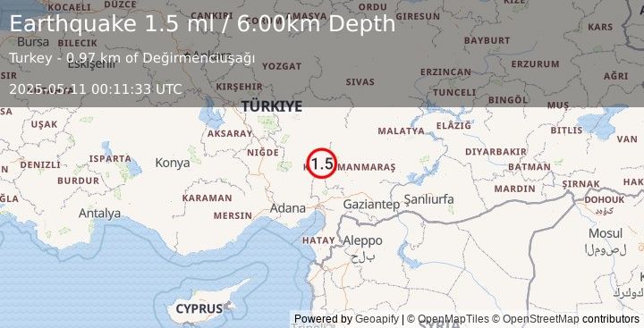 Earthquake CENTRAL TURKEY (1.5 ml) (2025-05-11 00:11:33 UTC)
