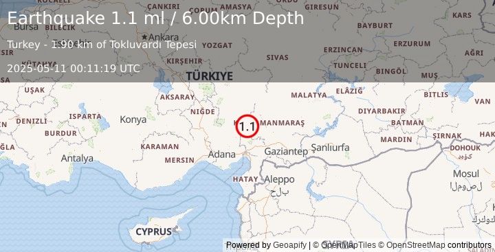 Earthquake CENTRAL TURKEY (1.1 ml) (2025-05-11 00:11:19 UTC)