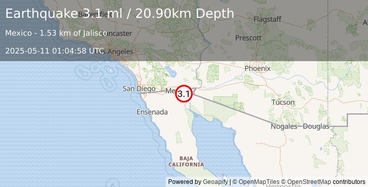 Earthquake BAJA CALIFORNIA, MEXICO (3.1 ml) (2025-05-11 01:04:58 UTC)