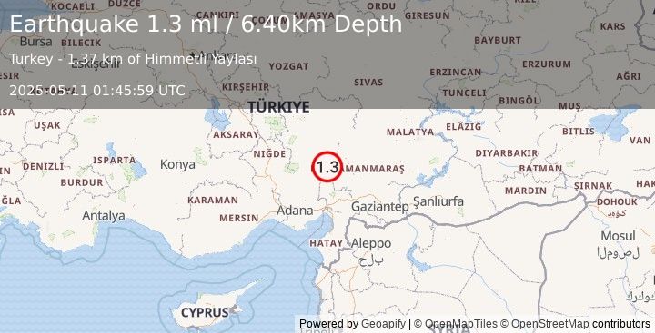 Earthquake CENTRAL TURKEY (1.3 ml) (2025-05-11 01:45:59 UTC)