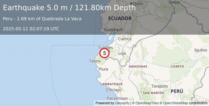 Earthquake PERU-ECUADOR BORDER REGION (4.7 mb) (2025-05-11 02:07:08 UTC)
