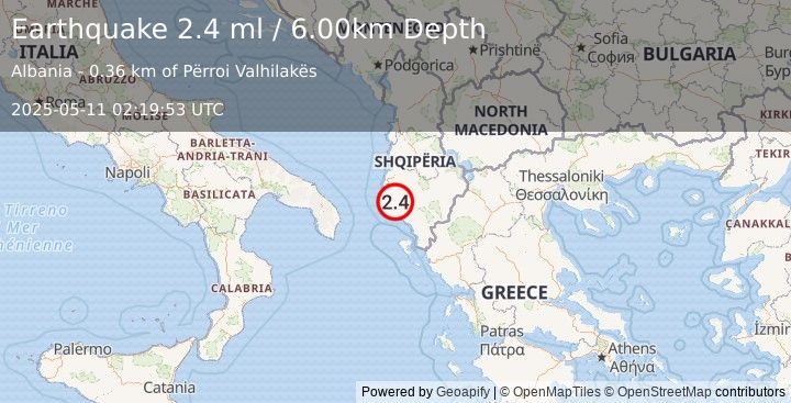Earthquake ALBANIA (2.4 ml) (2025-05-11 02:19:53 UTC)