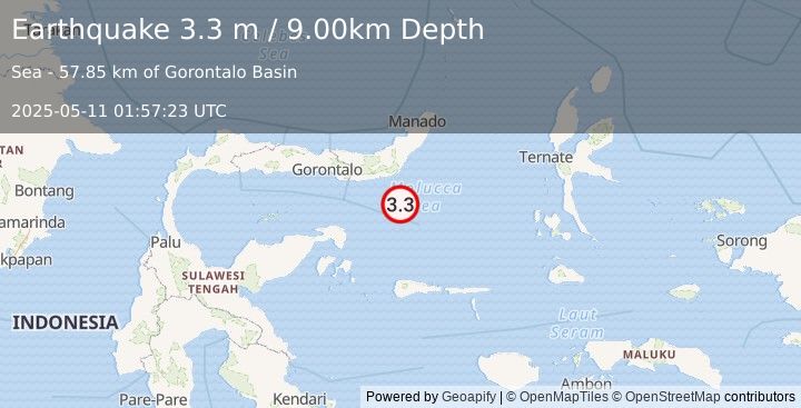 Earthquake MOLUCCA SEA (3.3 m) (2025-05-11 01:57:23 UTC)